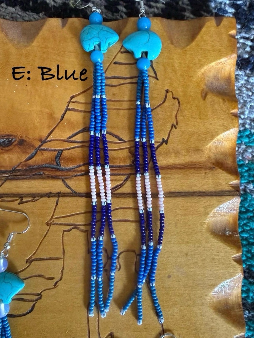 Handmade Beaded Zuni Bear Fringe Earrings|Native American - Picture 10 of 11